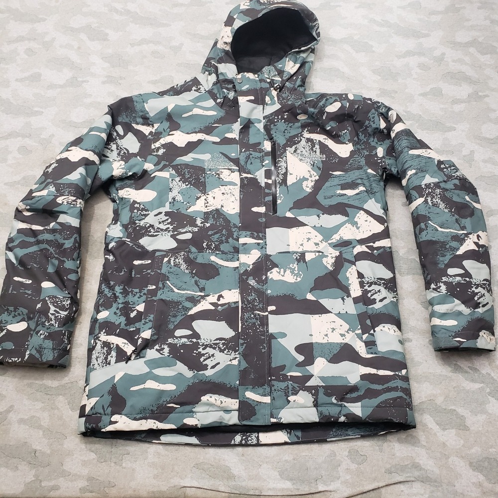 Columbia Titanium Jacket Men Large Green Camo Infinity Zip Hooded Ski Snowboad